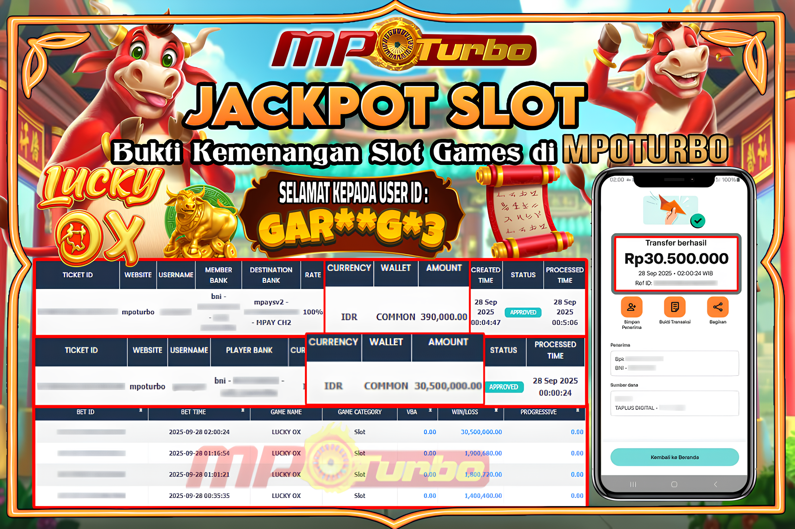 MPOTURBO JACKPOT SLOT LUCKY OX - FAT PANDA Rp 30,500,000.00,- LUNAS